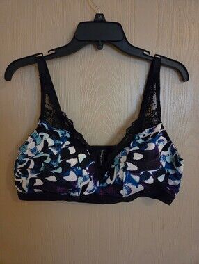 Torrid Blue And Black Floral Lace Padded Bralette Plus Size 2XL